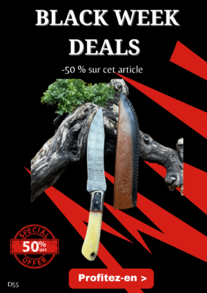Opération BLACK WEEK -50% sur cet article Couteau de chasse lame damas manche en os ref D55