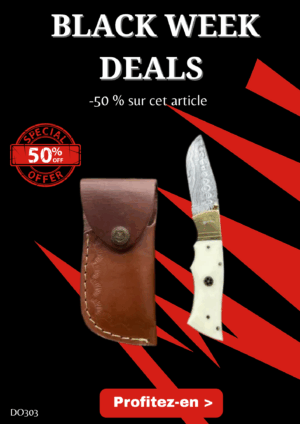Opération BLACK WEEK -50% sur cet article Magnifique couteau pliant avec lame en acier damas, manche en Os ref DO303