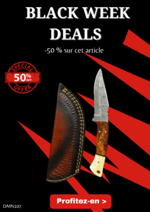 Opération BLACK WEEK -50% sur cet article Magnifique couteau lame en acier damas 256 couches ref DMN107