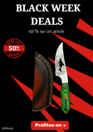 Opération BLACK WEEK -50% sur cet article Couteau SHARK lame en acier damas avec un requin découper au centre de la lame ref DMN101