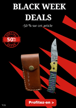 Opération BLACK WEEK -50% sur cet article couteau pliant lame damas 256 couches avec un manche en BOIS pièce unique ref V21