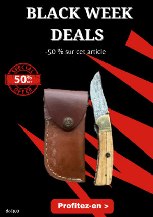 Opération BLACK WEEK -50% sur cet article Magnifique couteau pliant avec lame en acier damas, manche en Bois d'Olivier ref dol300