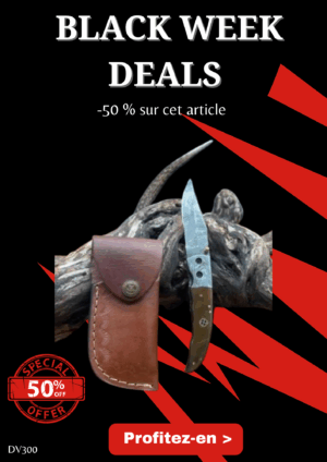 Opération BLACK WEEK -50% sur cet article Magnifique couteau pliant avec lame en acier damas, manche en corne de vache brune ref DV300