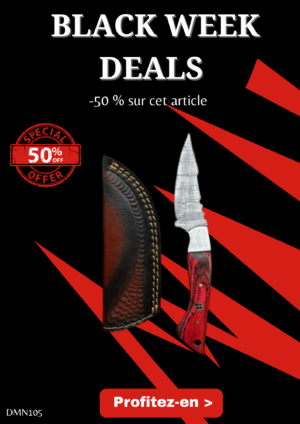 Opération BLACK WEEK -50% sur cet article Magnifique Couteau lame en acier damas 256 couches avec un étui en cuir ref DMN105