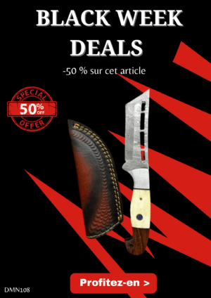 Opération BLACK WEEK -50% sur cet article Magnifique couteau lame en acier damas 256 couches avec étui en cuir ref DMN108