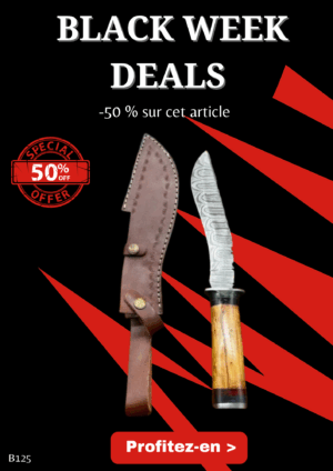 Opération BLACK WEEK -50% sur cet article Bowie lame en acier damas 256 couches manche en bois ref B125