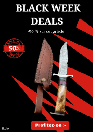 Opération BLACK WEEK -50% sur cet article Bowie lame en acier damas 256 couches manche en bois ref B130