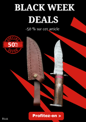 Opération BLACK WEEK -50% sur cet article Bowie lame en acier damas 256 couches manche en bois ref B141