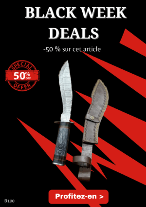 Opération BLACK WEEK -50% sur cet article Bowie lame en acier damas 256 couches et manche en bois ref B100