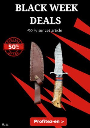 Opération BLACK WEEK -50% sur cet article Bowie lame en acier damas 256 couches manche en bois ref B121