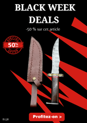 Opération BLACK WEEK -50% sur cet article Bowie lame en acier damas 256 couches manche en bois ref B138