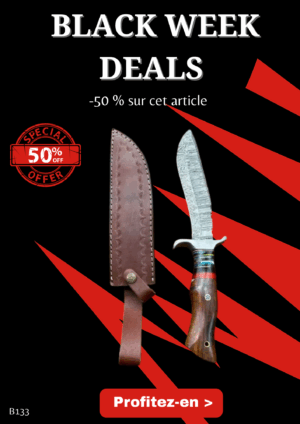 Opération BLACK WEEK -50% sur cet article Bowie lame en acier damas 256 couches manche en bois ref B133