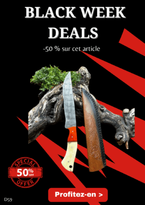 Opération BLACK WEEK -50% sur cet article Couteau de chasse lame damas manche en os ref D59