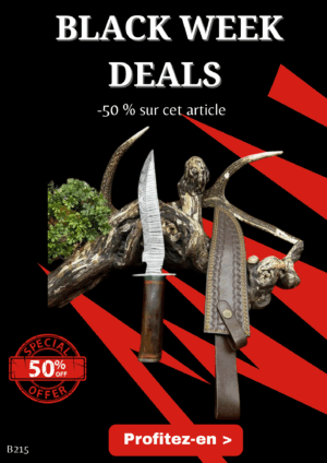 Opération BLACK WEEK -50% sur cet article magnifique couteau de chez RITE EDGE lame en acier damas 256 couches manche en noyer ref B215