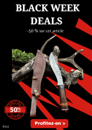 Opération BLACK WEEK -50% sur cet article Bowie lame en acier damas 256 couches manche en bois ref B111