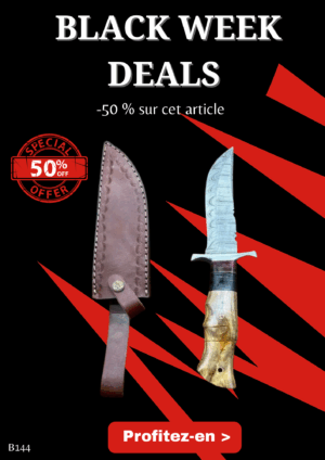 Opération BLACK WEEK -50% sur cet article Bowie lame en acier damas 256 couches manche en bois ref B144