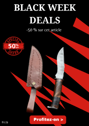 Opération BLACK WEEK -50% sur cet article Bowie lame en acier damas 256 couches manche en bois ref B129