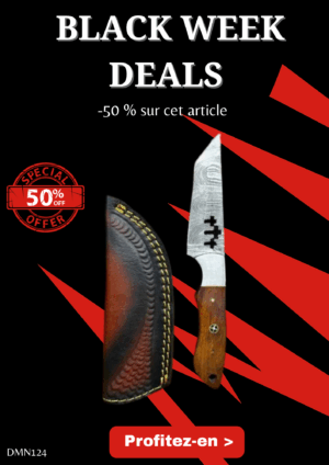 Opération BLACK WEEK -50% sur cet article Magnifique couteau lame en acier damas 256 couches manche en noyer Ref DMN124