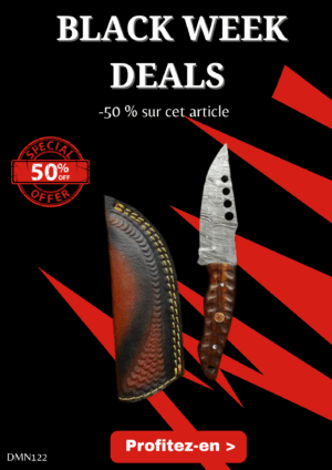 Opération BLACK WEEK -50% sur cet article Magnifique couteau lame en acier damas 256 couches manche en Noyer Ref DMN122