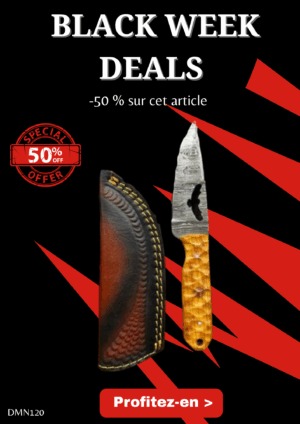Opération BLACK WEEK -50% sur cet article Magnifique couteau EAGLE lame en acier damas 256 couches manche en bois d'olivier Ref DMN120