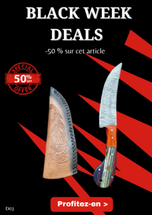 Opération BLACK WEEK -50% sur cet article Couteau Damas 256 couches manche en bois coloré ref D03