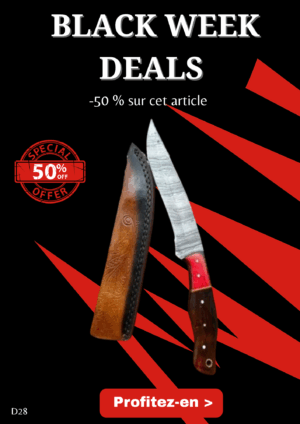 Opération BLACK WEEK -50% sur cet article Couteau Damas 256 couches manche en noyer ref D28