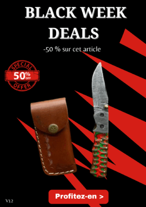 Opération BLACK WEEK -50% sur cet article couteau pliant lame damas 256 couches avec un manche en bois pièce unique ref v12