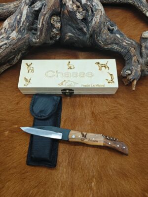 IDKDO, coffret couteau de poche pradel tire bouchon gravure Bécasse avec boîte Cadeau en bois personnalisé ref T906