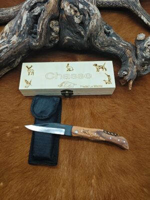 IDKDO, coffret couteau de poche pradel tire bouchon gravure Canard avec boîte Cadeau en bois personnalisé ref T908