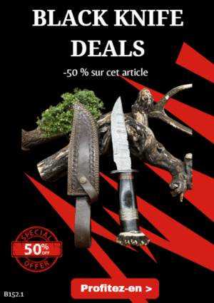 Opération BLACK WEEK -50% sur cet article Bowie de chez RITE EDGE lame en acier damas 256 couches manche en corne de bélier ref B152.1