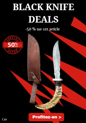 Opération BLACK WEEK -50% sur cet article Couteau Bowie lame acier damas 256couches : pièce unique manche en corne de bélier ref C10