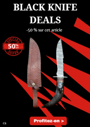 Opération BLACK WEEK -50% sur cet article Couteau Bowie lame acier damas 256couches : pièce unique manche en corne de bélier ref C6