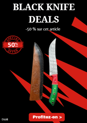 Opération BLACK WEEK -50% sur cet article Couteau chasse lame damas 256 couches Manche en bois d'olivier coloré ref D108