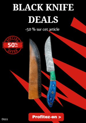 Opération BLACK WEEK -50% sur cet article Couteau chasse lame damas 256 couches Manche en bois d'olivier coloré ref D111
