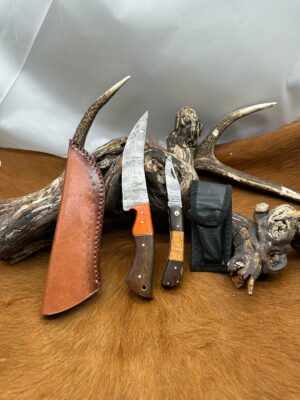 Magnifique Couteau de chasse lame en acier damas 256 couches avec Petit Couteau de poche Offert ref D311