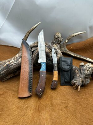 Magnifique Couteau de chasse lame en acier damas 256 couches avec Petit Couteau de poche Offert ref D312