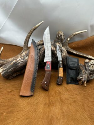 Magnifique Couteau de chasse lame en acier damas 256 couches avec Petit Couteau de poche Offert ref D314