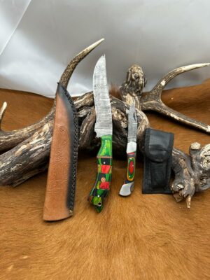 Magnifique Couteau de chasse lame en acier damas 256 couches avec Petit Couteau de poche Offert ref D326