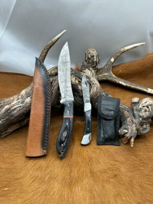 Magnifique Couteau de chasse lame en acier damas 256 couches avec Petit Couteau de poche Offert ref D329