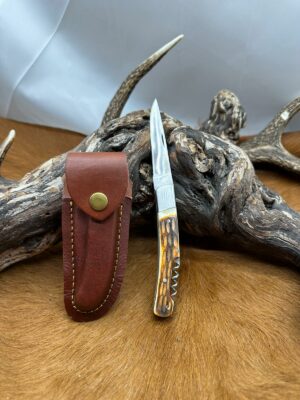 Magnifique Couteau de poche pliant Pradel, manche en OS taillé ref OS02