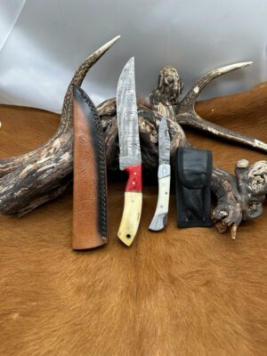 Magnifique Couteau de chasse lame en acier damas 256 couches avec Petit Couteau de poche Offert ref D300