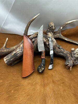 Magnifique Couteau de chasse lame en acier damas 256 couches avec Petit Couteau de poche Offert ref D331