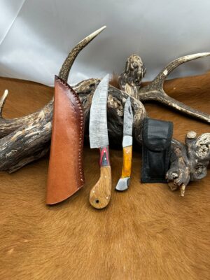 Magnifique Couteau de chasse lame en acier damas 256 couches avec Petit Couteau de poche Offert ref D335