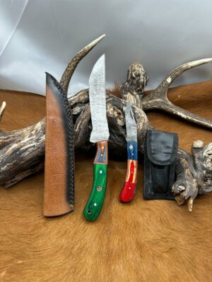 Magnifique Couteau de chasse lame en acier damas 256 couches avec Petit Couteau de poche Offert ref D337