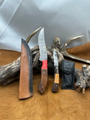 Magnifique Couteau de chasse lame en acier damas 256 couches avec Petit Couteau de poche Offert ref D304