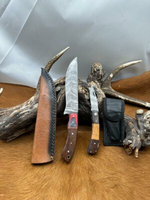 Magnifique Couteau de chasse lame en acier damas 256 couches avec Petit Couteau de poche Offert ref D307