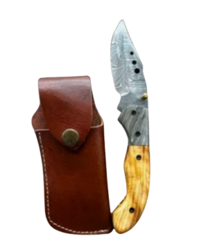 Couteaux pliant lame en damas 256 couches avec manche en bois ref D588