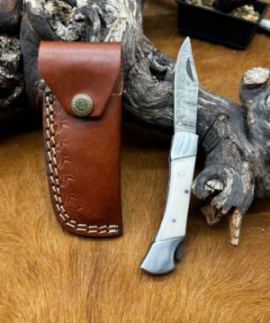 Couteau lame en acier Damas 256couches pliable avec étui __ref cp27