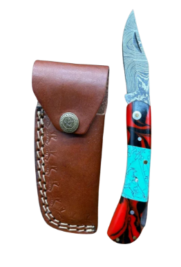 Couteau lame en acier Damas 256couches pliable avec étui_ cp30