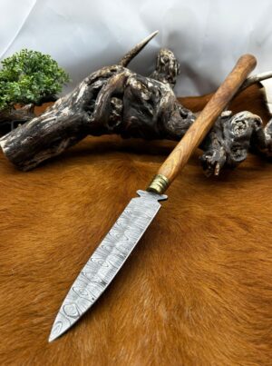 LANCE de chasse, manche en bois avec lame damas 256 couches double tranchant_ dm3